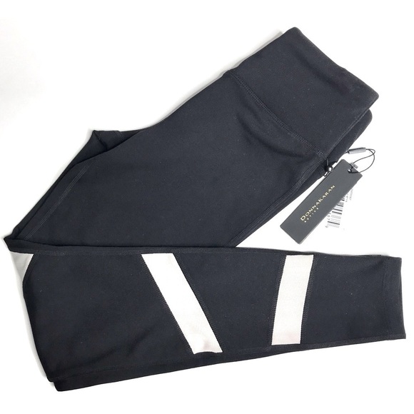 DONNA KARAN Active Activewear Leggings black with tan mesh panel Size XS NWT - Picture 2 of 15